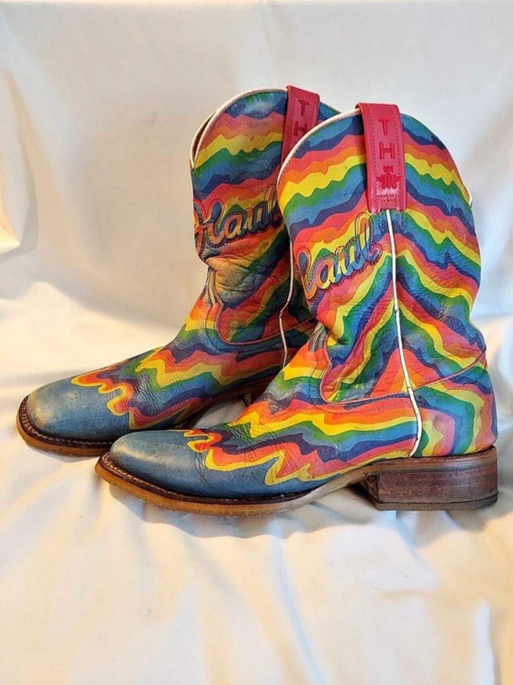 Tin Haul "Neon Melt" Psychedelic Rainbow Leather Cowboy Boots - Size 8.5 - Picture 15 of 15